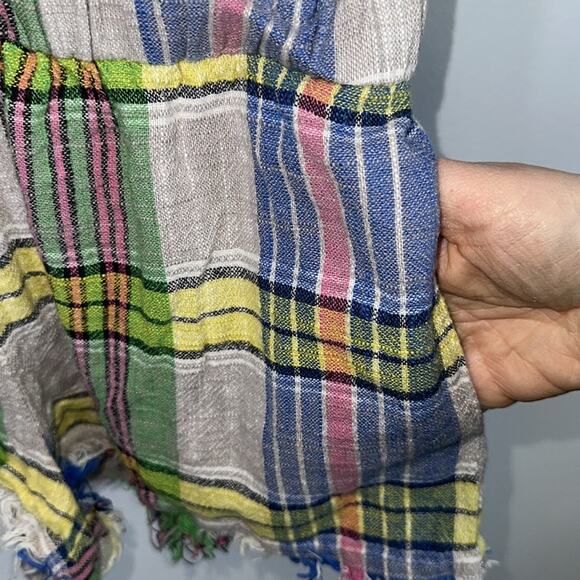 Urban outfitters linen blend plaid hooded romper size small - Picture 3 of 7